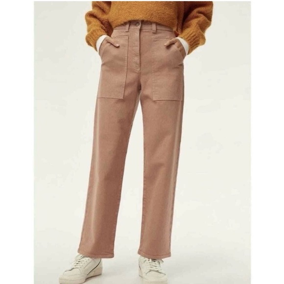 Wilfred Pants - Aritzia Wilfred Modern Utility Tan Mid-Rise Wide Leg Cotton Pants, size 4